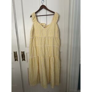 Old Navy Gingham Plaid Tiered Maxi Dress Womens Size 2X Yellow White Boho